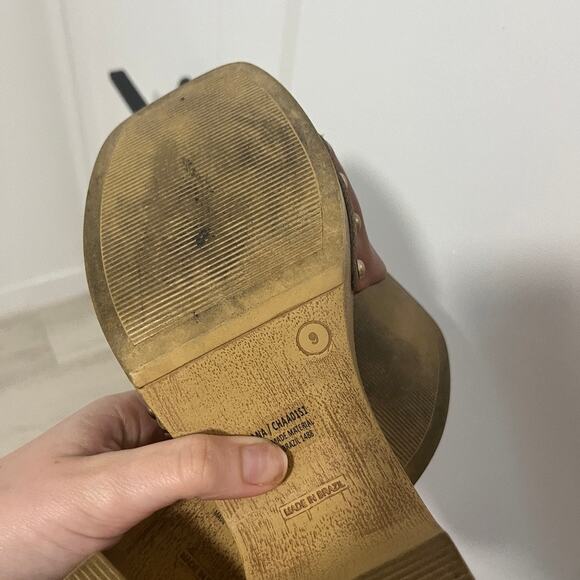 Steve Madden Brown Leather Wooden Block Heel Sandals Size 9 - Picture 2 of 5